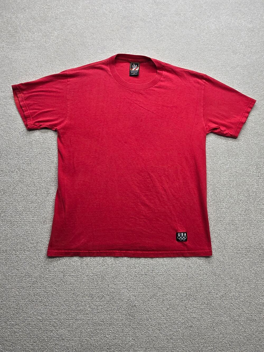 Vintage USA Olympic Games Red Plain Men's T Shirt Size Medium Made In USA